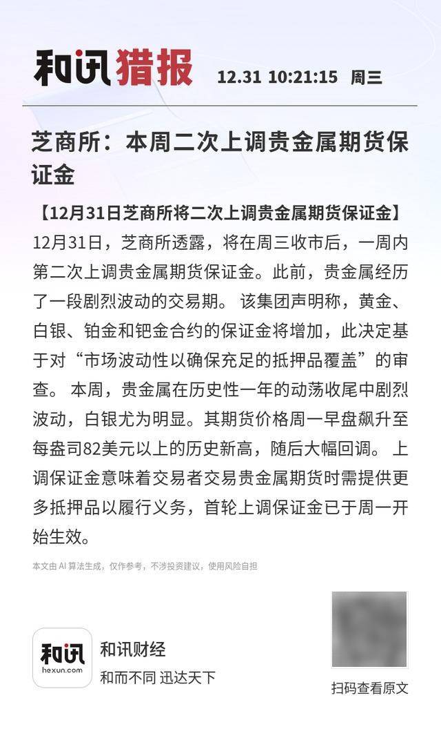 芝商所：本周二次上调贵金属期货保证金